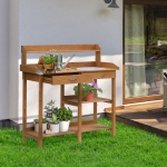 Outsunny Outdoor Garden Potting Bench Table Foldable Work Bench w/ Open Shelf Metal Tabletop Natural Wood Frame 33.5"x17.25"x35" Yellow(c-2)