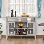 HOMCOM Rustic Style Sideboard Serving Buffet Storage Cabinet Cupboard with Glass Doors and Adjustable Shelves for Kitchen & Dining Area, Grey(c-1)