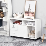 HOMCOM Printer Stand Home Office Mobile File Cabinet Organizer with Castors, Lockable Drawer, White