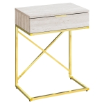 Monarch 24" Contemporary End Table Night Stand with Large Storage Drawer and Metal X-Design Frame - Beige Marble-Look / Gold Metal Base