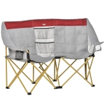 Outsunny Double Seat Camping Chair Folding Lawn Loveseat w/ Storage Pocket & Cup Holder