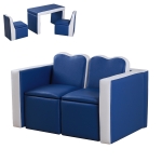 Qaba Kids 2-in-1 Multi-Functional Play Table & 2 Chair Set with Couch Storage Box for 3-6 Year Olds - Blue