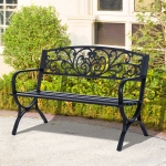 Outsunny 50" Patio Porch Loveseat Cast Iron Outdoor Bench Black