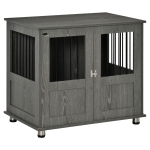 PawHut Medium Wooden Furniture Style Dog Crate w/ Double Door, Indoor End Table, Grey