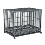 PawHut 42" Stainless Steel Elevated Large Dog Kennel Rolling Pet Crate With Dual Pans and Wheels