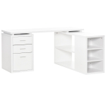 HOMCOM L-Shaped Computer Desk with Large Desktop, 3 Drawers and 5 Total Storage Shelves with Customized Assembly Options, White
