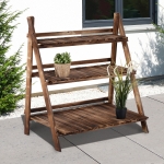 Outsunny 3-Tier Wood Plant Stand Shelf Foldable Garden Flower Display Rack Home Yard Storage Unit Indoor Outdoor Step Style Plant Holder