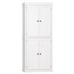 HOMCOM Natural Wood Grain Stand Alone Kitchen Pantry with Two Large Storage Areas, Adjustable Shelving and Elegant Design - White