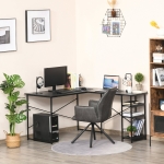 HOMCOM L-Shaped Home Office Desk Corner PC Table Computer Workstation with Storage Shelf, Cord Holes, Black