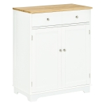 HOMCOM Kitchen Storage Cabinet, Sideboard Floor Cupboard with Solid Wood Top, Adjustable Shelf, and 2 Drawers for Living Room, and Hallway, White