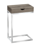 Monarch 25" Contemporary Polished Chrome Metal Frame C-Shaped Side Accent Table with Storage Drawer - Dark Taupe Finish