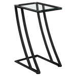 Monarch 24" Contemporary Tempered Glass Top Z-Shaped Metal Frame Accent Side End Table - Black Finish