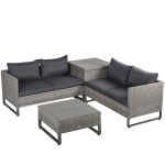 Outsunny 4 PCs Rattan Wicker Sofa Set Outdoor Conservatory Furniture w/ Side Storage Box