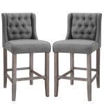 HomCom 40" Tufted Wingback Counter Height Bar Stool Dining Chair Set of 2 - Grey
