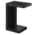 Monarch 24" Modern Thick Panel Black Base C-Shaped Side Accent Table - Grey Marble-Look Finish