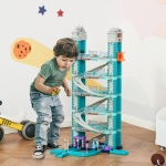 Qaba 6-Level Car Parking Garage Toy Race Tracks Car Ramp Set Toddler Car Games w/ Cars Maunal & Electric Elevators Wash, Gas, Ejector & Car Repair Station for 3-6 Years Old