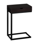 Monarch 24" Contemporary Wood Grain-Look Black Metal Base C-Shaped Side Accent Table with Storage Drawer - Dark Espresso Brown Finish
