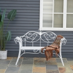 Outsunny Patio Iron Bench Garden Chair Outdoor Indoor 2 Seater Loveseat Metal White