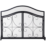 HOMCOM Safety Fireplace Screen Protector - Decorative Scroll - 2 Door - Steel - Black