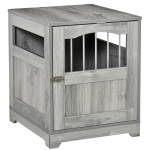 PawHut Wooden & Wire Dog Crate with Surface, Stylish Pet Kennel, Magnetic Doors, Grey