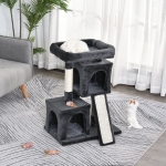 PawHut Plush Cat Tree Tower w/ Sisal Scratching Post Board Perch Condo Dark Grey