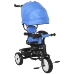 Qaba Baby Tricycle 2 In 1 Stroller with Adjustable Canopy Detachable Guardrail Safety Belt for Age 6-60 Months - Blue