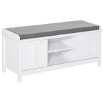 HOMCOM Entryway Shoe Storage Bench Ottoman with Adjustable Shelving, 6 Compartments, and Padded Seat - White/Grey