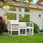 PawHut 66Inches Wooden Chicken Coop Outdoor Hen House Poultry Cage with Removable Tray Nesting Box, Grey