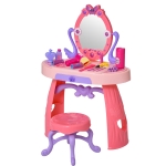 Qaba Kids Vanity Table and Stool, Beauty Pretend Play Set with Mirror, Lights, Sounds & Beauty Makeup Accessories for 3-Year-Olds, Pink