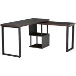 HomCom 360° Rotating Corner L-Shaped Computer Desk with a Modern Space-Saving Design & Ample Storage Options - Coffee