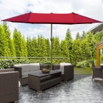 Outsunny 15' Outdoor Patio Umbrella with Twin Canopy Sunshade Steel Table Umbrella with Lift Crank Wine Red