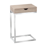 Monarch 25" Contemporary Chrome Metal Base C-Shaped Side Accent Table with Storage Drawer - Natural Wood Grain-Look Finish