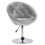HOMCOM Modern Makeup Vanity Chair Round Tufted Swivel Accent Chair with Chrome Frame Height Adjustable for Living Room, Bedroom, Grey