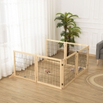 PawHut Wooden Pet Gate, Dog Safety Barrier, Freestanding Foldable Fence, w/ 6 Panels, 2 Support Feet, for House Doorway Stairs, Small & Medium Dogs, Natural Wood