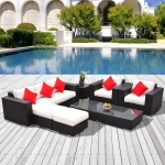 Outsunny 7pcs Rattan Sofa Wicker Patio Furniture Set Ottoman w/ Pillow and Cushion Aluminum Frame Outdoor Garden
