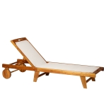 Outsunny Mesh Acacia Wood Adjustable Outdoor Sun Lounger Chair with Wheels