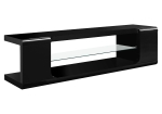 Monarch 60" Modern High Glossy Finish Tempered Glass Storage Shelf with Open Concept Storage TV Console Stand - Black