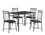 Monarch 5 Piece 47" Rectangular Marble-Look Metal Framed Table and Chairs Modern Dining Set - Grey