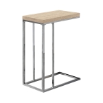 Monarch 25" Contemporary Chrome Metal Base C-Shaped Side Accent Table - Natural Wood Grain-Look Finish