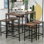 HOMCOM Industrial Rectangular Bar Table Set with 4 Stools for Dining Room, Kitchen, Dinette, Black, Rustic Brown