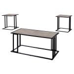 Monarch 3 Piece Modern Minimalist Wood-Look Laminate Coffee Table / Two Matching End Tables Set - Dark Taupe / Black Metal