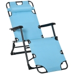 Outsunny Folding Beach Lounge Chair with Armrest and Removeable Padded Headrest, Blue