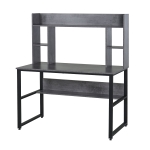 HomCom Office Computer Desk Writing Table Workstation with Storage Shelves, Decorative Hutches & Strong Build - Grey