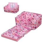 Qaba Kids Fold-Out Couch/Chair Lounger with Space-Themed Washable Fabric & Removable Cushion for 3-6 Years Old, Pink