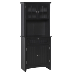 HOMCOM Kitchen Buffet Hutch Wooden Storage Cabinet with Framed Glass Door, Drawer and Microwave Space, Black