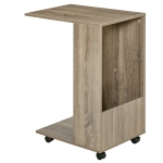 HOMCOM C-Shaped Sofa End Table Coffee Table w/ Storage Shelves, 4 Wheels, Grey