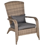 Outsunny Patio Adirondack Chair with All-Weather Rattan Wicker, Soft Cushions, Tall Curved Backrest for Deck or Garden, Grey
