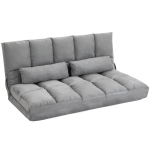 HOMCOM Convertible Floor Sofa Chair, Folding Couch Bed, Guest Chaise Lounge with 2 Pillows, Adjustable Backrest and Headrest, Light Grey