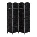 HomCom 6' Tall Wicker Weave 4 Panel Room Divider Privacy Screen - Black Wood