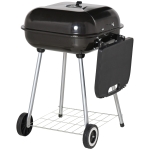 Outsunny 37.5" Steel Square Portable Outdoor Backyard Charcoal Barbecue Grill with Lower Shelf and Tray